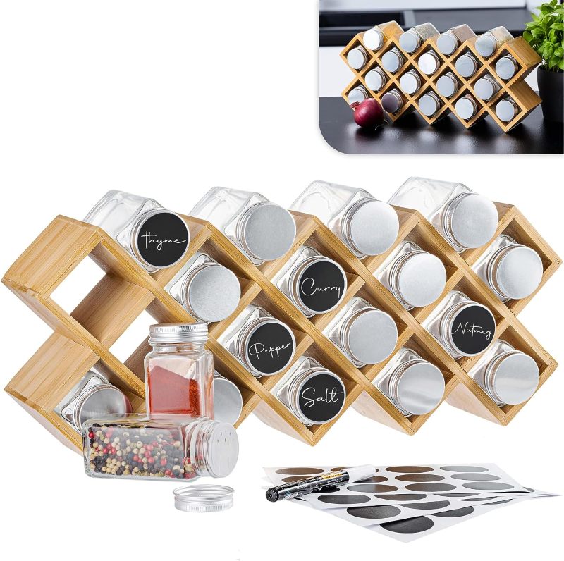 Criss-Cross - Organizador de especias de bambú para encimera de 18 tarros,  armario de cocina, armario de pared, almacenamiento de especias para